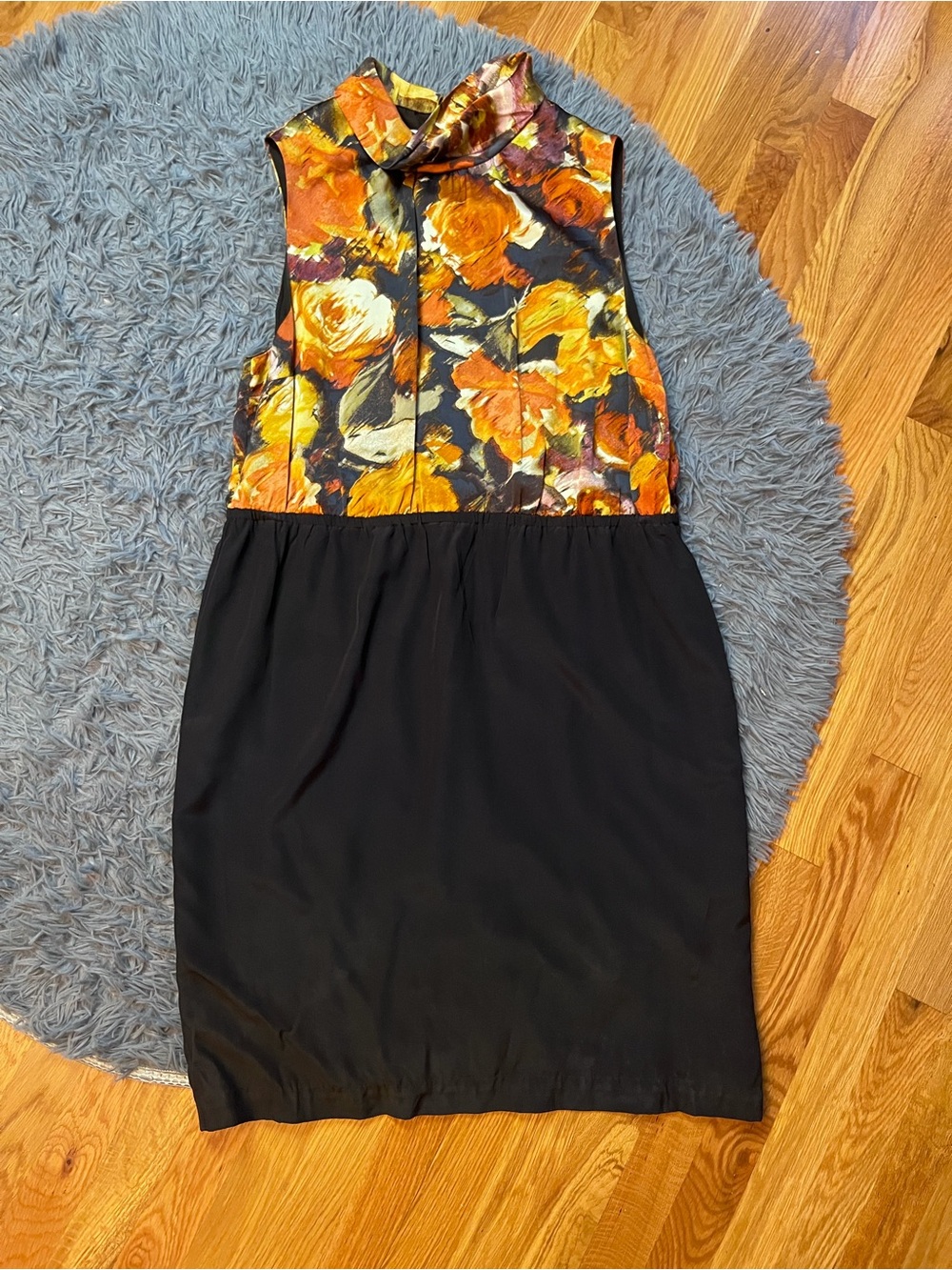 Pendleton Orange Floral & Black Sleeveless Silk Sheath Dress Size 18